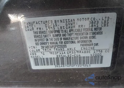 2015 Nissan Sentra Sv from USA, damaged, VIN 3N1AB7AP0FY229265